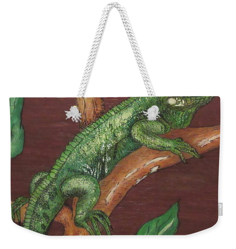 Print Weekender Tote Bag featuring the painting Sir Iguana by Ashley Goforth