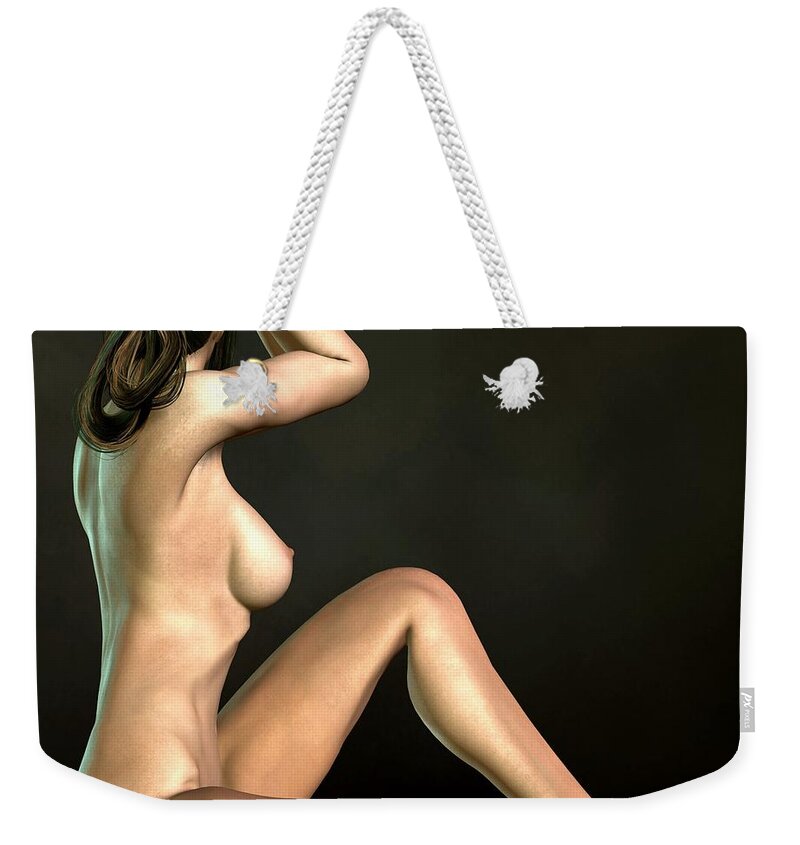 Nude Weekender Tote Bag featuring the digital art Sitting Hude Holding Head by Kaylee Mason