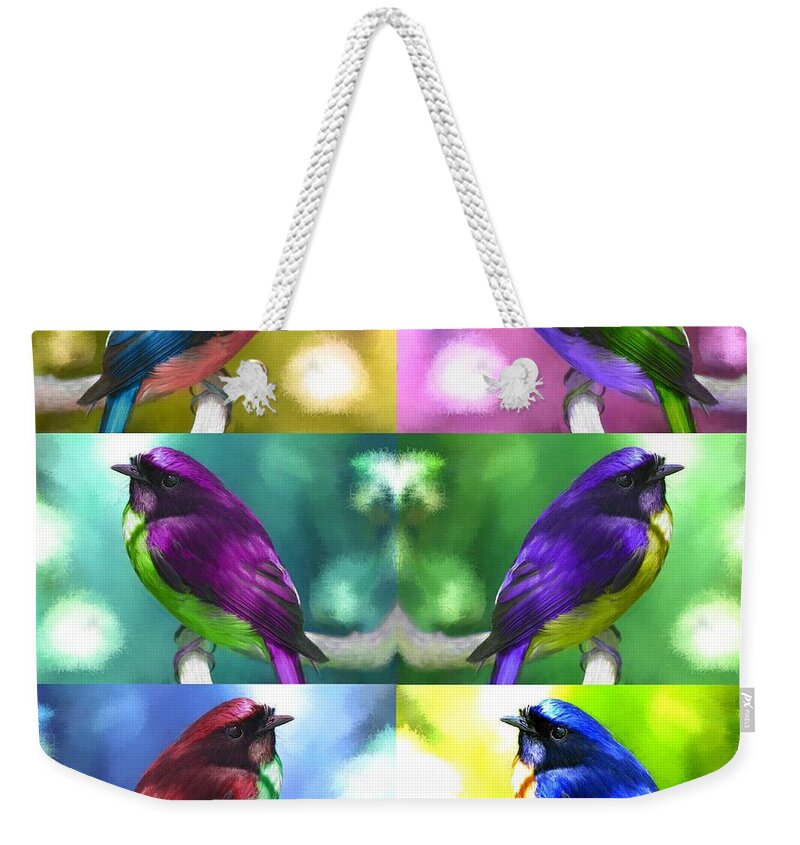 Duvet Weekender Tote Bag featuring the painting Six Colored Sparrows Duvet by Bruce Nutting