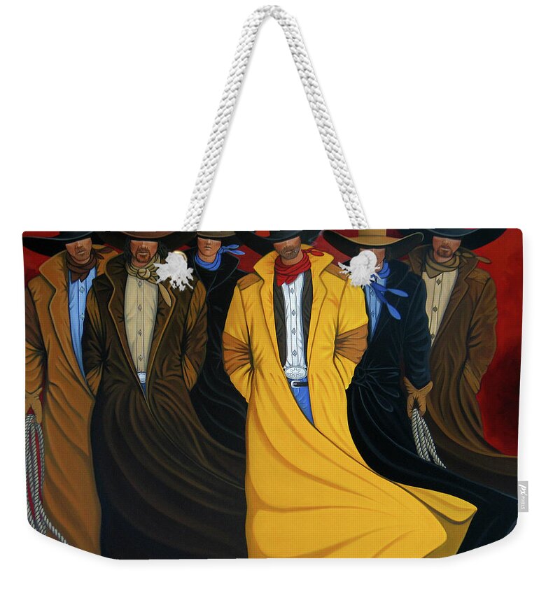Contemporary Weekender Tote Bag featuring the painting Six Pac by Lance Headlee