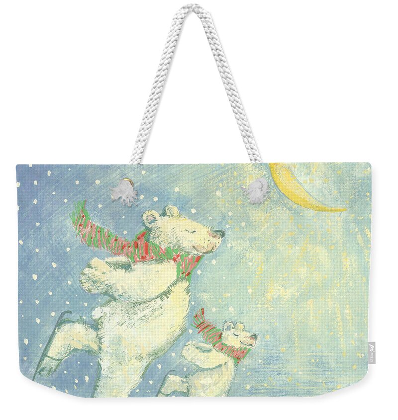 Ice Weekender Tote Bag featuring the painting Skating Polar Bears by David Cooke