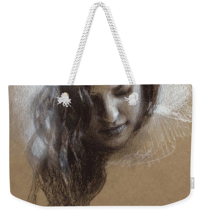 Charcoal Weekender Tote Bag featuring the painting Sketch of Samantha by K Whitworth
