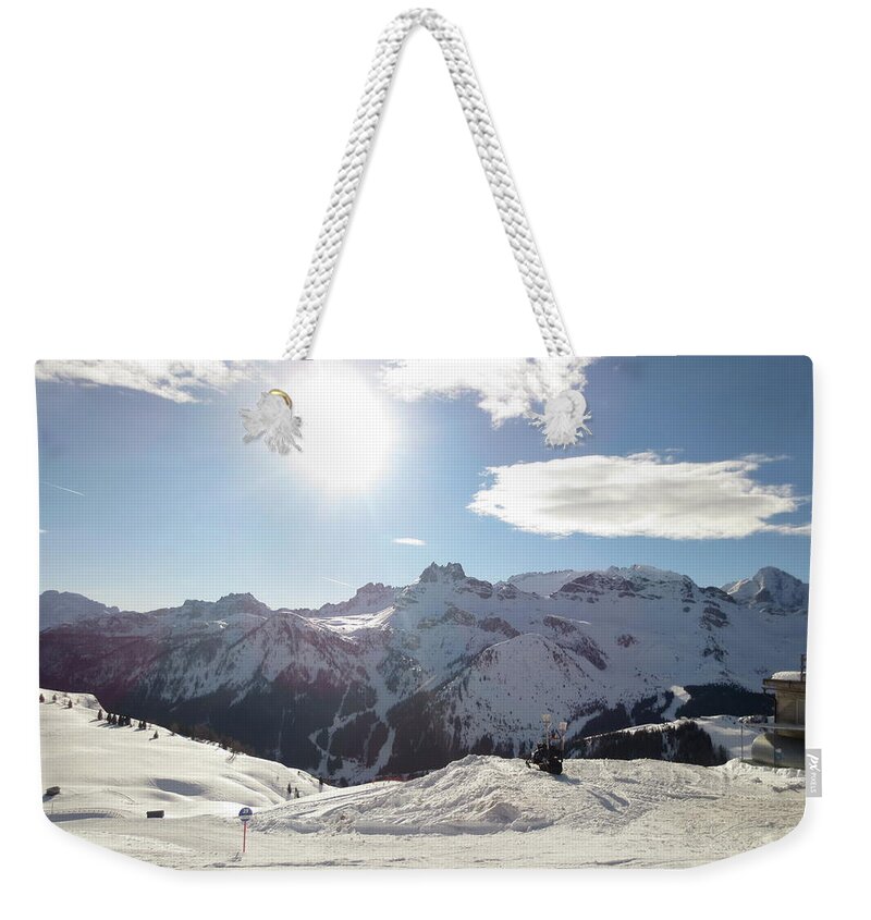 Tranquility Weekender Tote Bag featuring the photograph Ski Hills In The Dolomites by Photos Taken By Me On My Adventure Around The World