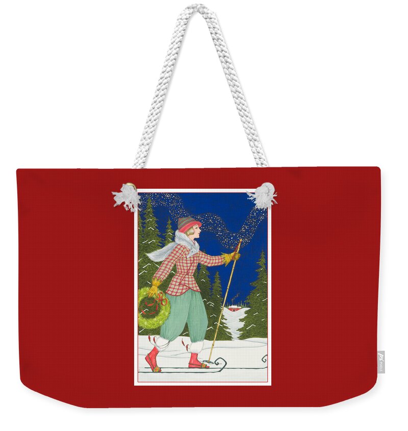 Christmas Weekender Tote Bag featuring the painting Ski Vogue by Lynn Bywaters