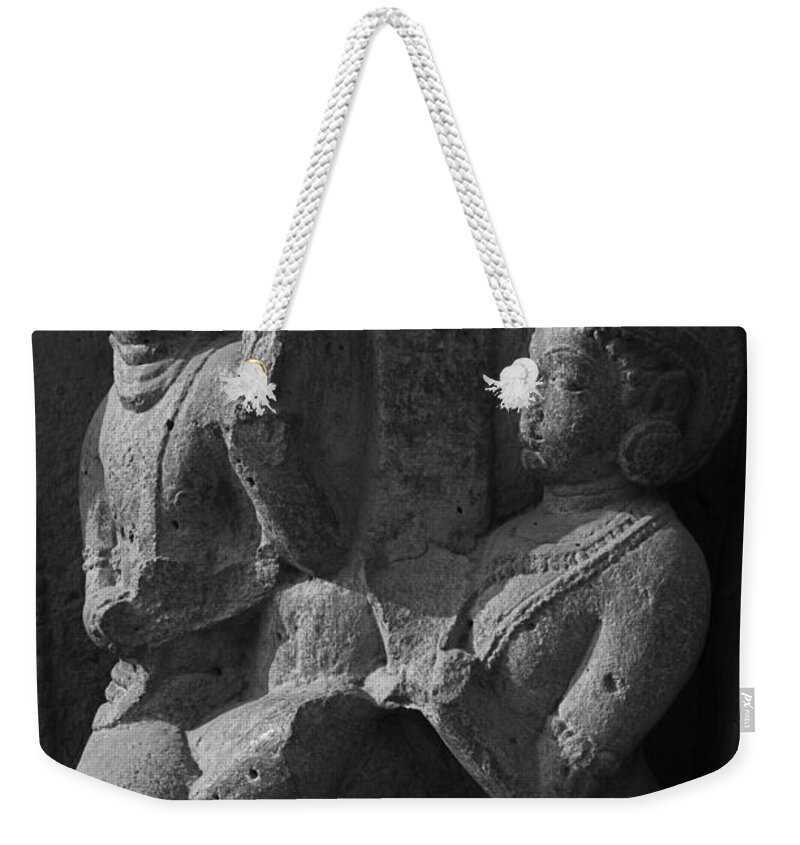 Twin Weekender Tote Bag featuring the photograph SKN 2023 Twin Sculptures by Sunil Kapadia