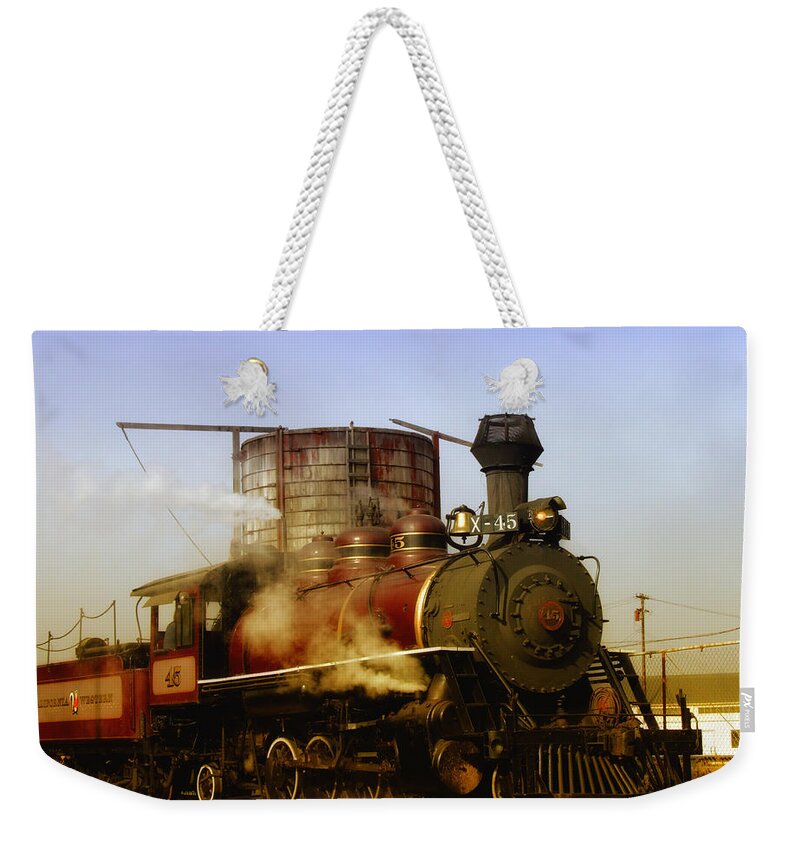 Mendocino Skunk Train Weekender Tote Bag featuring the photograph Skunk Train by Donna Blackhall