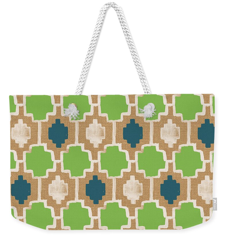 Abstract Pattern Weekender Tote Bag featuring the painting Sky and Sea Tile Pattern by Linda Woods