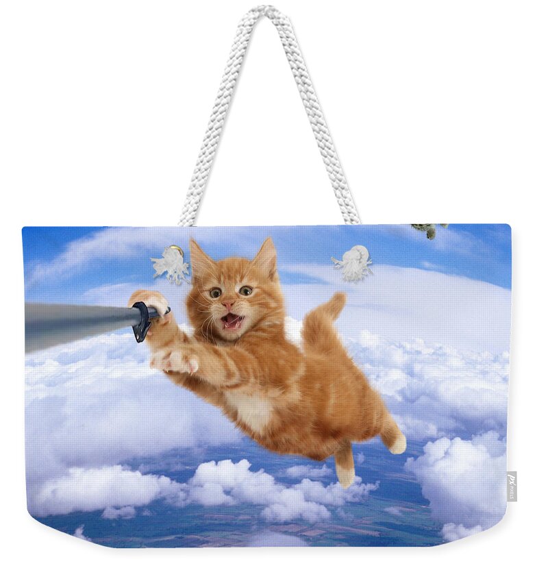 Sky Diving Cat Selfie Weekender Tote Bag by Mark Taylor - Fine Art