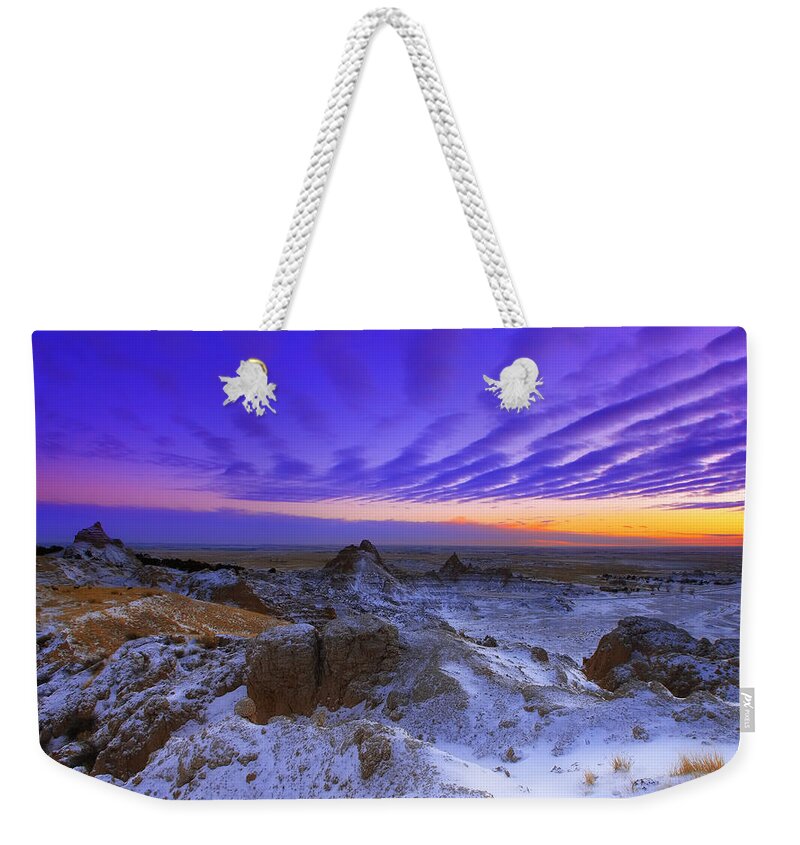 Badlands Weekender Tote Bag featuring the photograph Sky Lines by Kadek Susanto