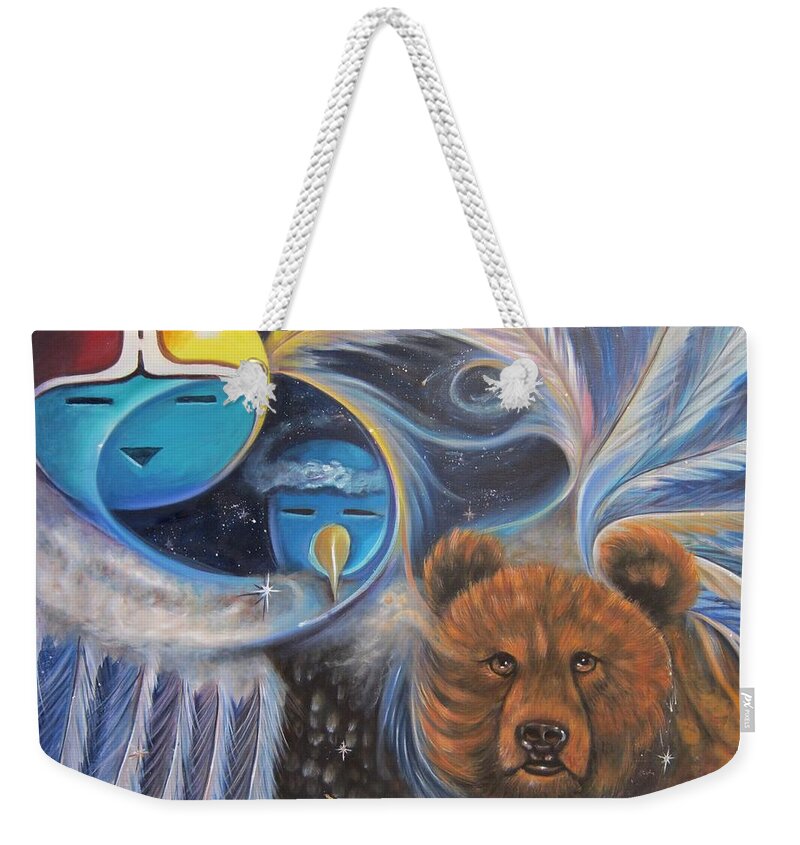Kachina Weekender Tote Bag featuring the painting Sky People by Sherry Strong