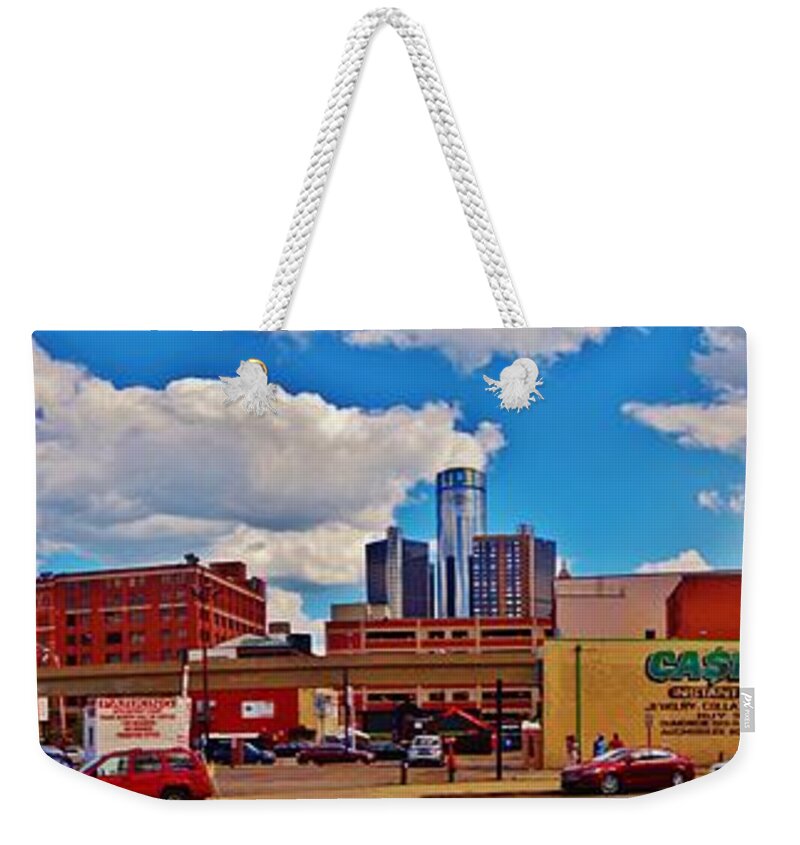 Detroit Weekender Tote Bag featuring the photograph Skyline From The Inside... Detroit by Daniel Thompson