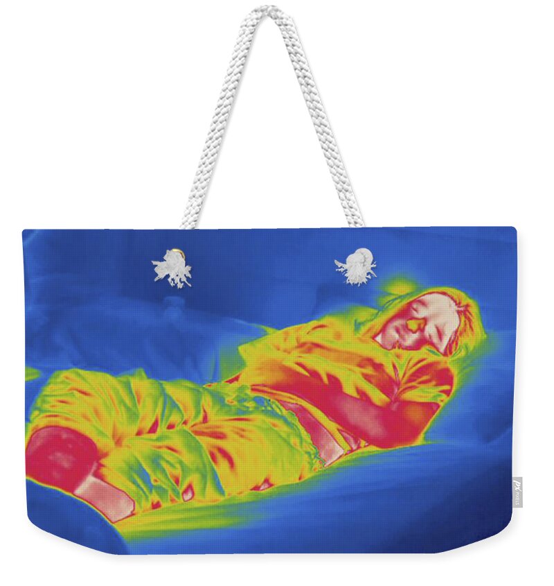 Thermography Weekender Tote Bag featuring the photograph Sleeping Teenage Girl, Thermogram by Science Stock Photography