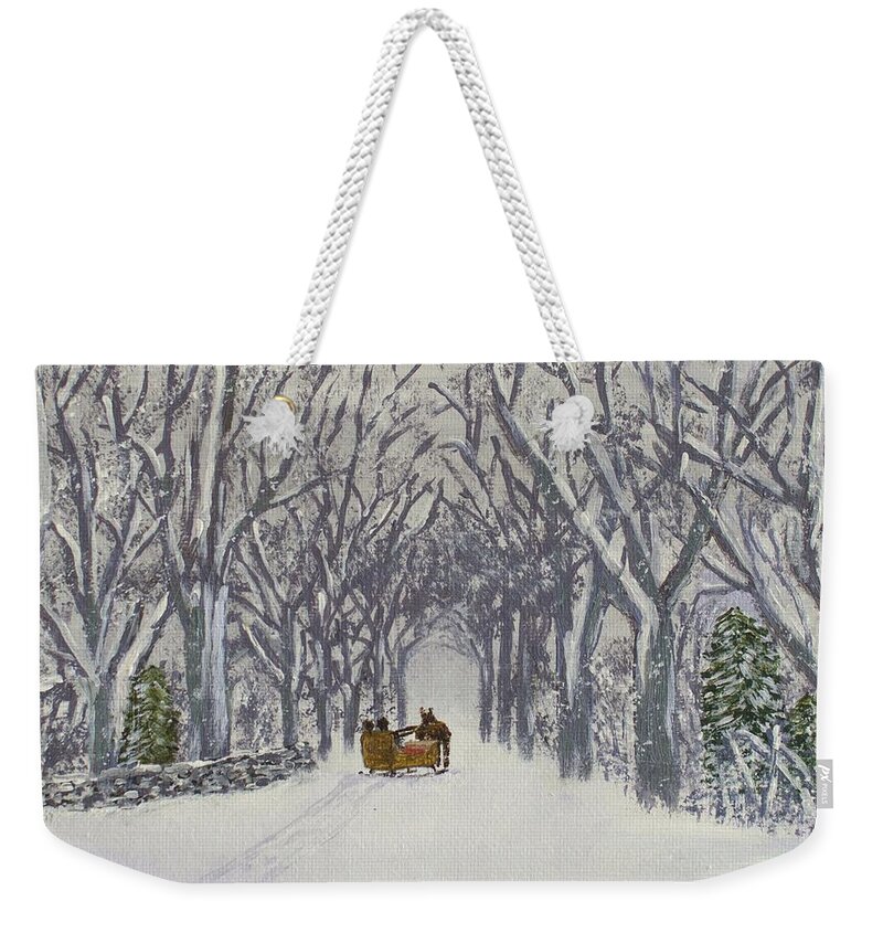 Sleigh With Horse Weekender Tote Bag featuring the painting Sleigh Ride Through Time by Cynthia Morgan
