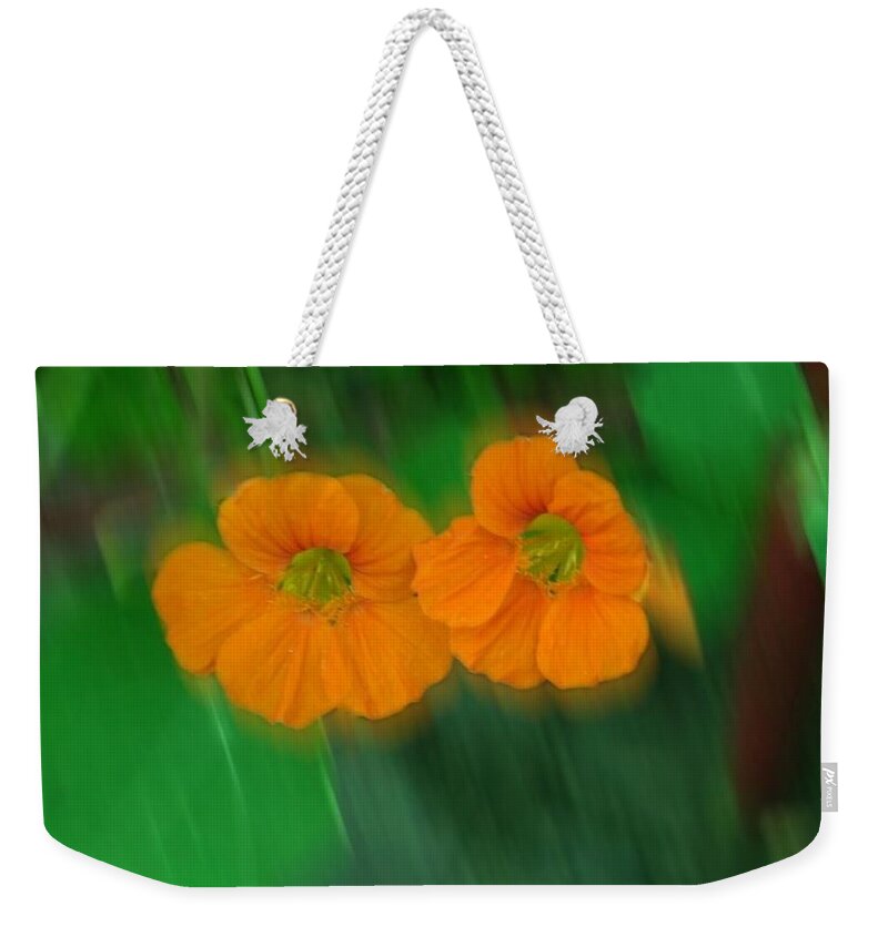 Small Flowers Weekender Tote Bag featuring the photograph Small Orange Apens by Joan-Violet Stretch