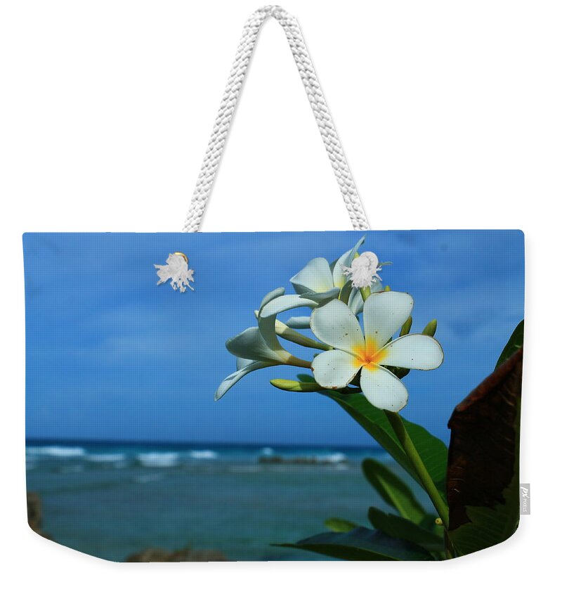 Plumeria Weekender Tote Bag featuring the photograph Smells good by Catie Canetti