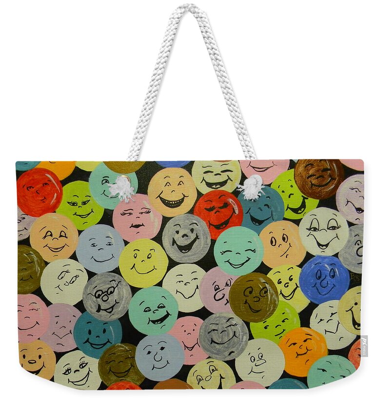 Smile Weekender Tote Bag featuring the painting Smilies by Bertie Edwards