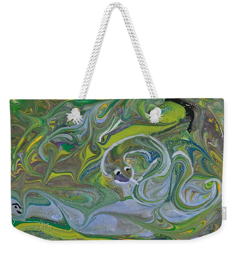 Snakes Weekender Tote Bag featuring the painting Snakes In The Grass by Donna Blackhall