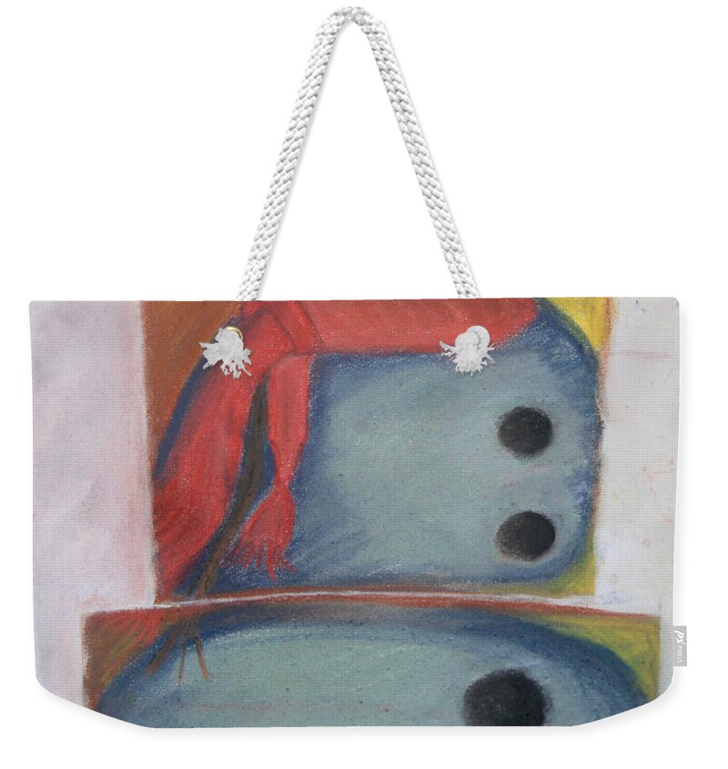 Snowman Weekender Tote Bag featuring the painting S'no Man by Claudia Goodell