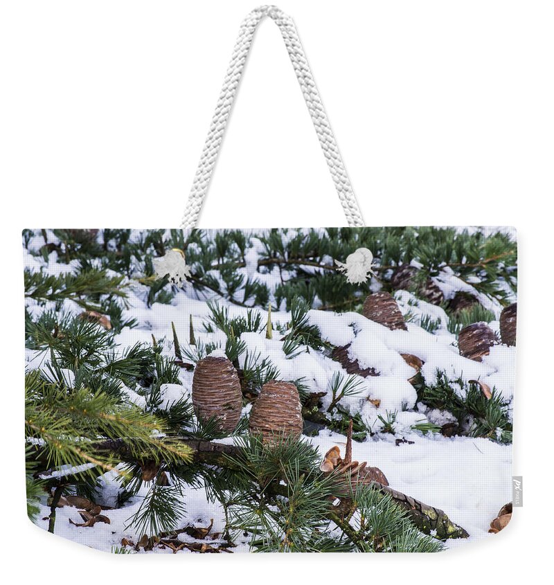 Snow Weekender Tote Bag featuring the photograph Snow Cones by Spikey Mouse Photography