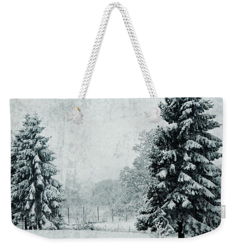 Landscape Weekender Tote Bag featuring the photograph Snow Firs by Callan Art