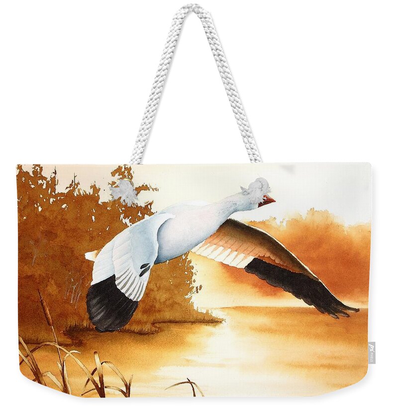 Snow Goose Weekender Tote Bag featuring the painting Backwater Cove by Richard Rooker