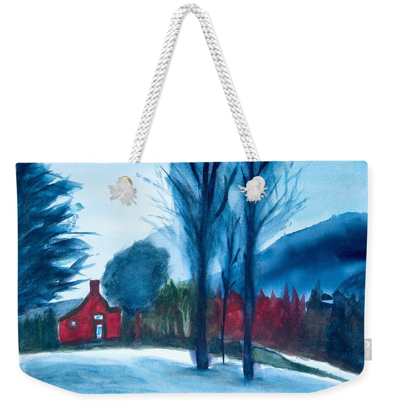 Vermont Watercolor Painting Weekender Tote Bag featuring the painting Snow In Vermont by Frank Bright