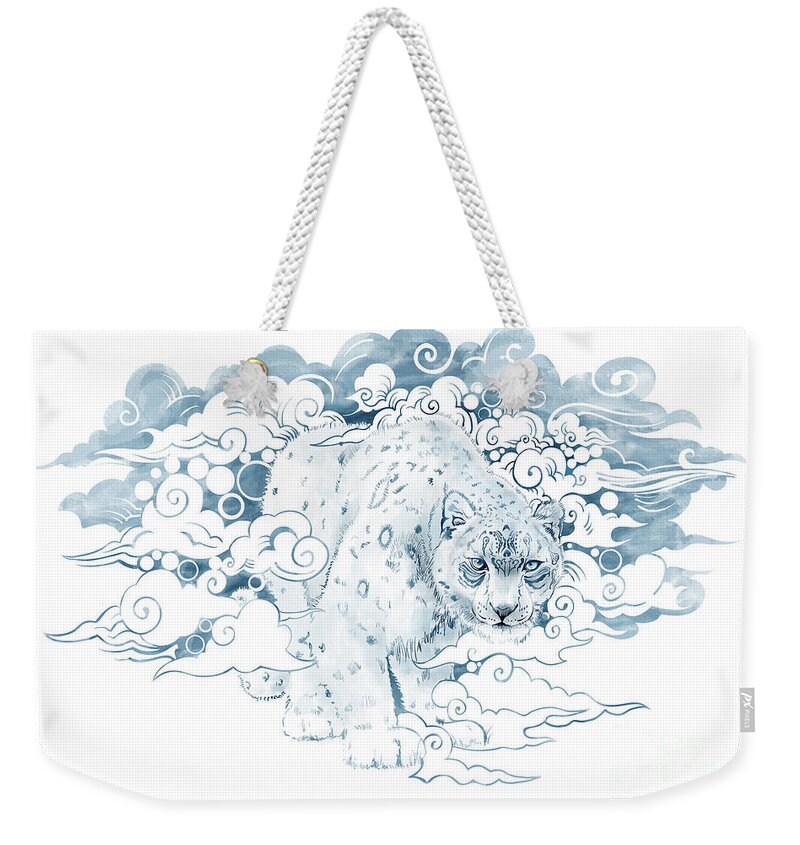 Snow Leopard Illustration Weekender Tote Bag featuring the painting Tibetan Snow leopard by Sassan Filsoof
