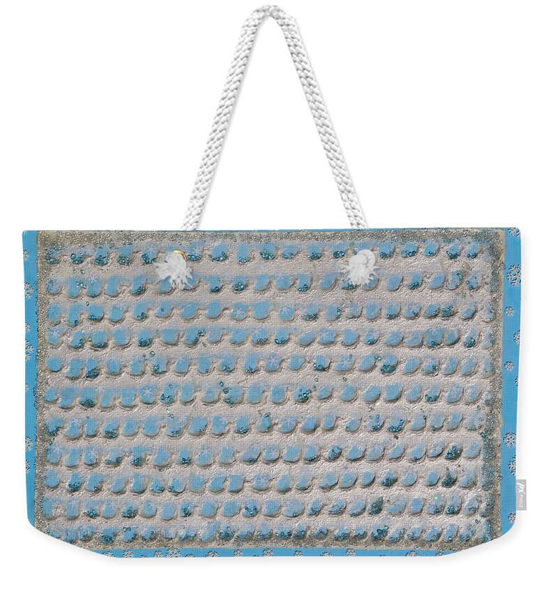 Modern Weekender Tote Bag featuring the mixed media Snow On My Window by Donna Blackhall