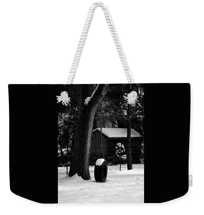 Winter Landscape Weekender Tote Bag featuring the photograph Snow on Tire Swing by Frank J Casella