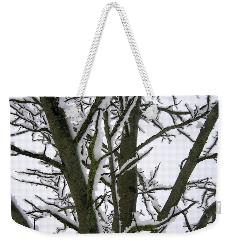 Snow Weekender Tote Bag featuring the photograph Snow Tree by Ilaria Andreucci