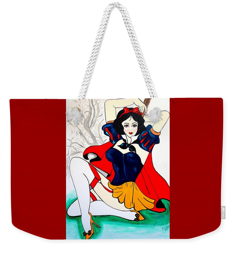 Snow White Weekender Tote Bag featuring the painting Snow White by Nora Shepley