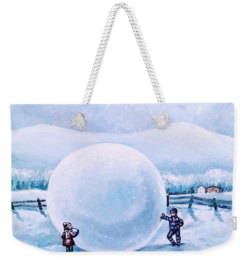 Snowball Fight Weekender Tote Bag featuring the painting Snowball Fight by Shana Rowe Jackson