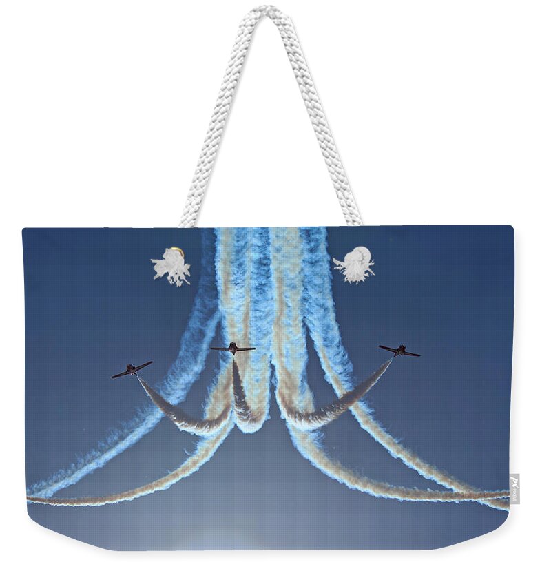 Snowbirds Weekender Tote Bag featuring the photograph Snowbirds in a Dive by Randy Hall