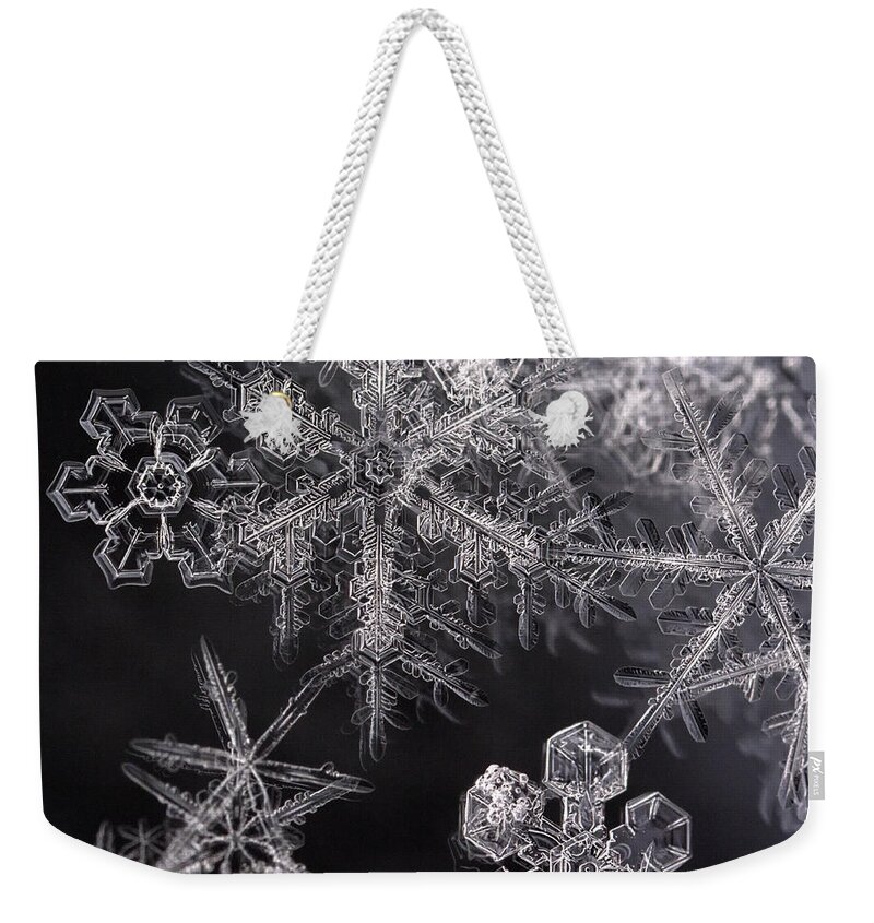 Snowflakes Weekender Tote Bag featuring the photograph Snowflakes by Eunice Gibb