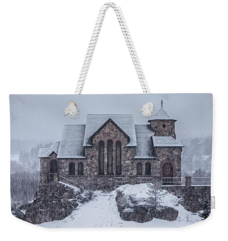 Snow Weekender Tote Bag featuring the photograph Snowy Church by Darren White