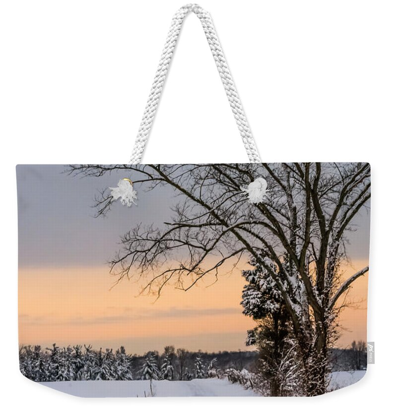Snow Weekender Tote Bag featuring the photograph Snowy Country Road by Holden The Moment