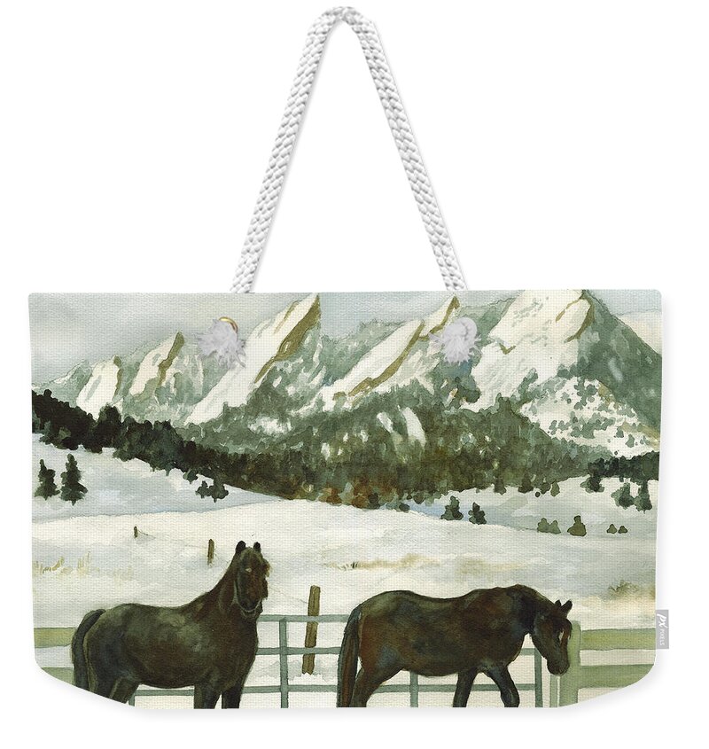 Winter Scene Painting Weekender Tote Bag featuring the painting Snowy Day by Anne Gifford