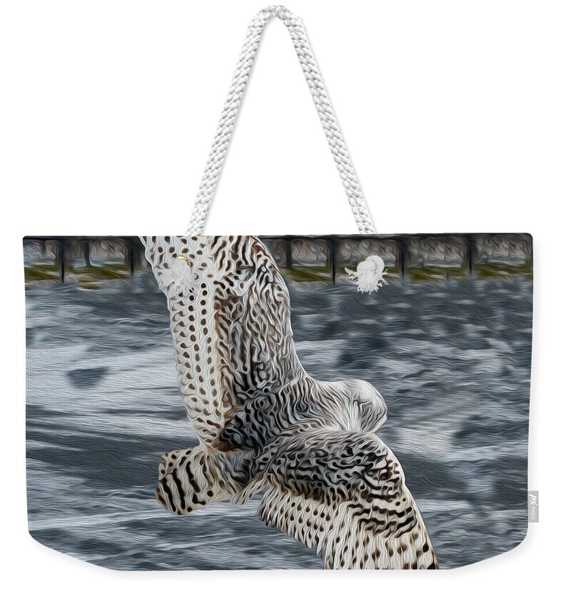 Snowy Owl Weekender Tote Bag featuring the photograph Snowy Owl wingspan by Tracy Winter