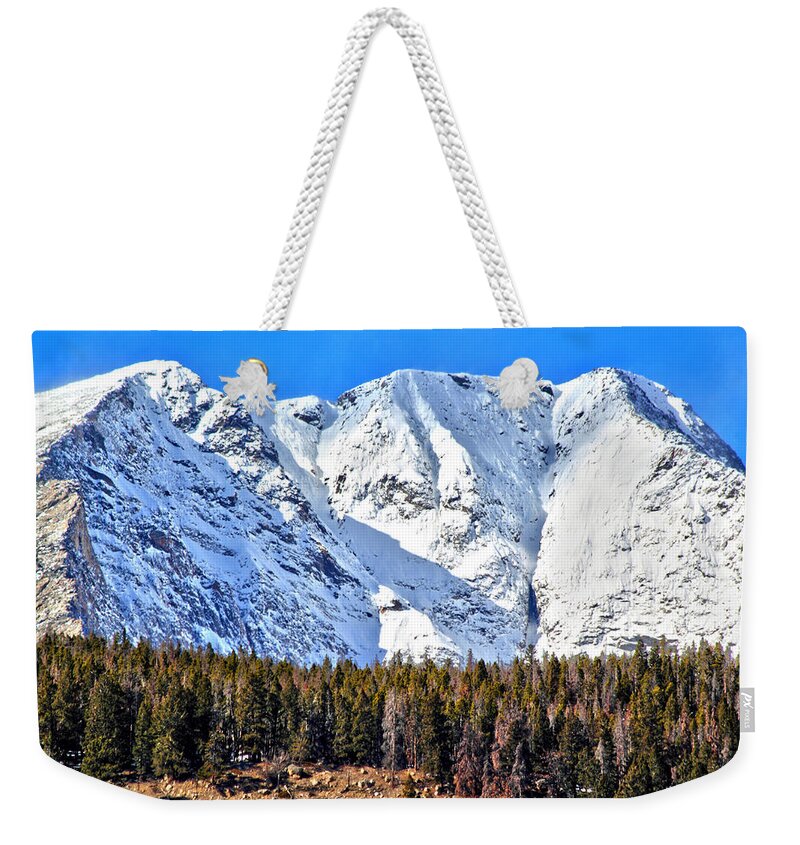 Mountains Weekender Tote Bag featuring the photograph Snowy Ridge by Shane Bechler
