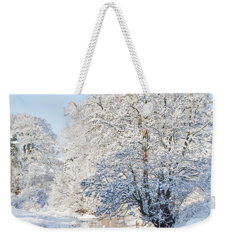 Snow Weekender Tote Bag featuring the photograph Snowy Stream by Liz Leyden