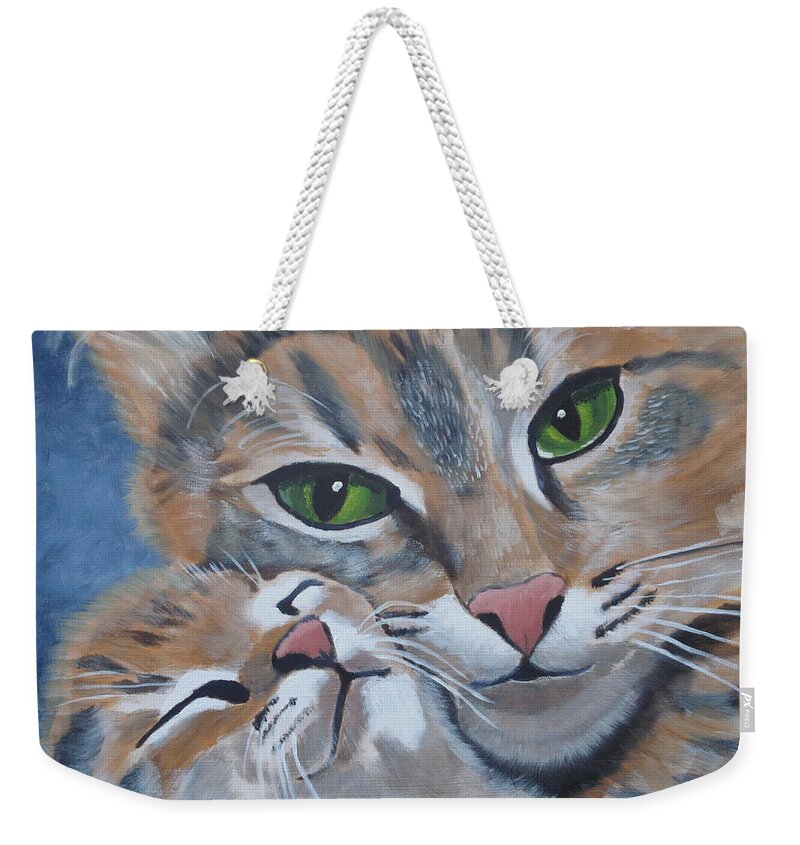 Pets Weekender Tote Bag featuring the painting Snuggle Kitties by Kathie Camara