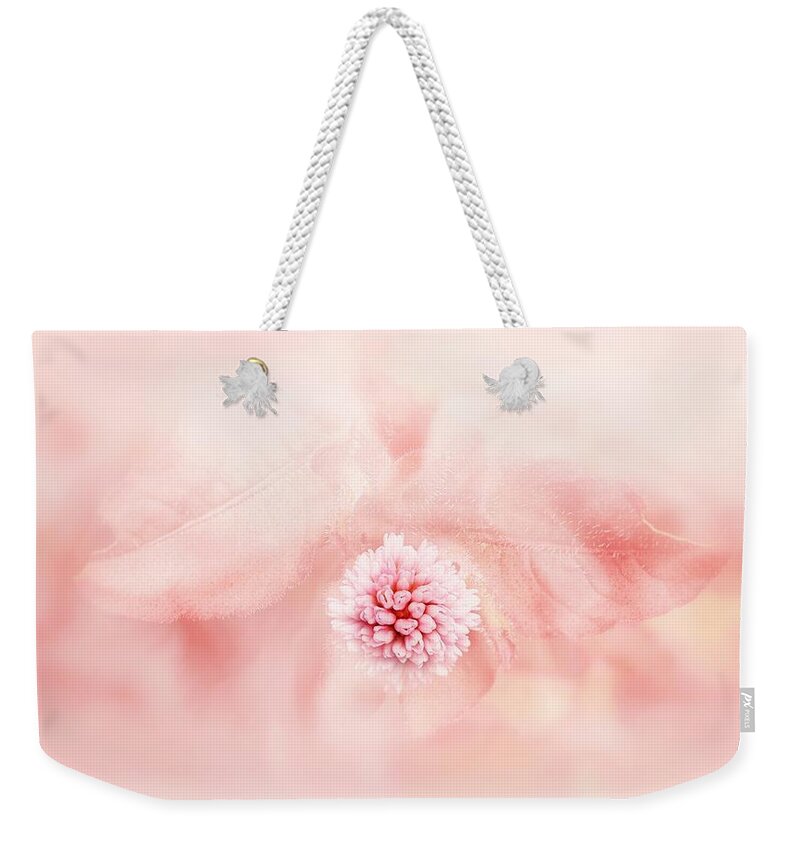 Soft Flower Weekender Tote Bag featuring the digital art Soft pink floral abstract by Lilia S