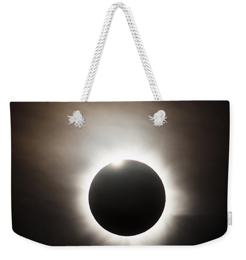 Eclipse Weekender Tote Bag featuring the photograph Solar Eclipse With Diamond Ring Effect by Philip Hart