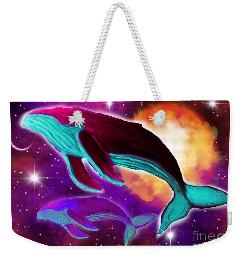 Whales Weekender Tote Bag featuring the painting Solar Whales by Nick Gustafson