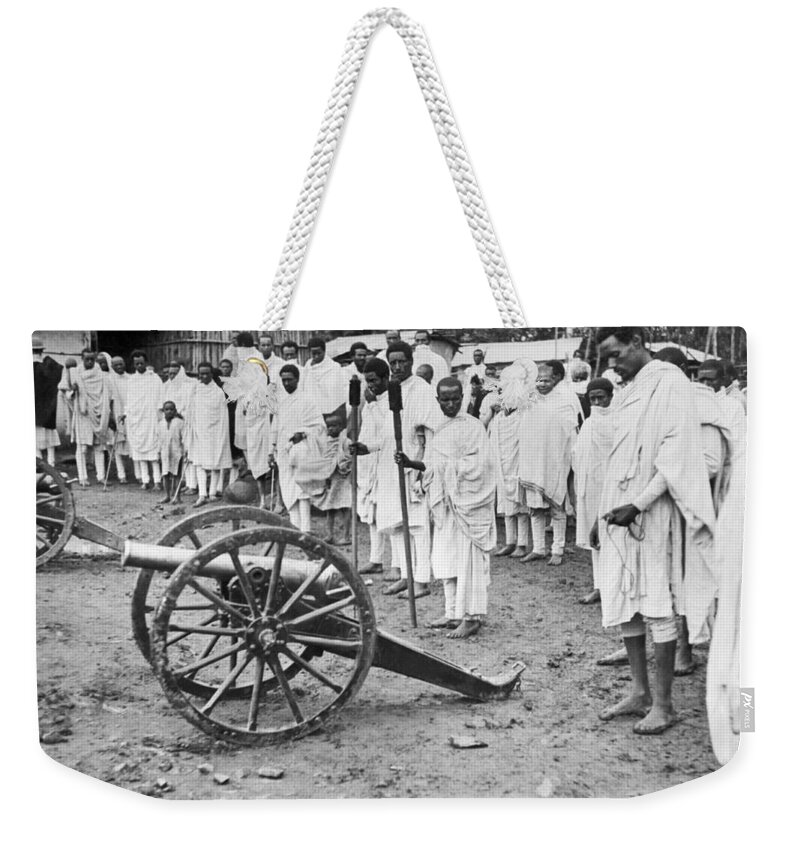 1930s Weekender Tote Bag featuring the photograph Soldiers Salute Haile Selassie by Underwood Archives