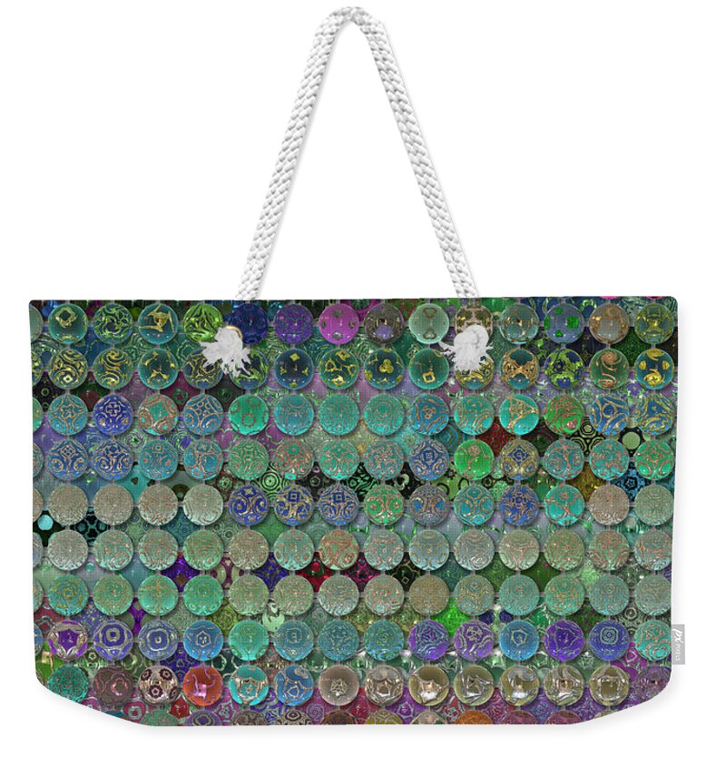 Green Weekender Tote Bag featuring the digital art Soon the Dark Cloud Will Be Gone and Life will be Glass Ornaments by Ann Stretton