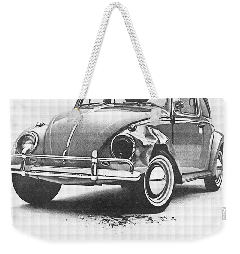 Vw Beetle Weekender Tote Bag featuring the digital art Sooner or later your wife will drive home.............. by Georgia Fowler