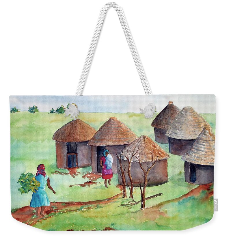 South Africa Weekender Tote Bag featuring the painting South African Village by Patricia Beebe