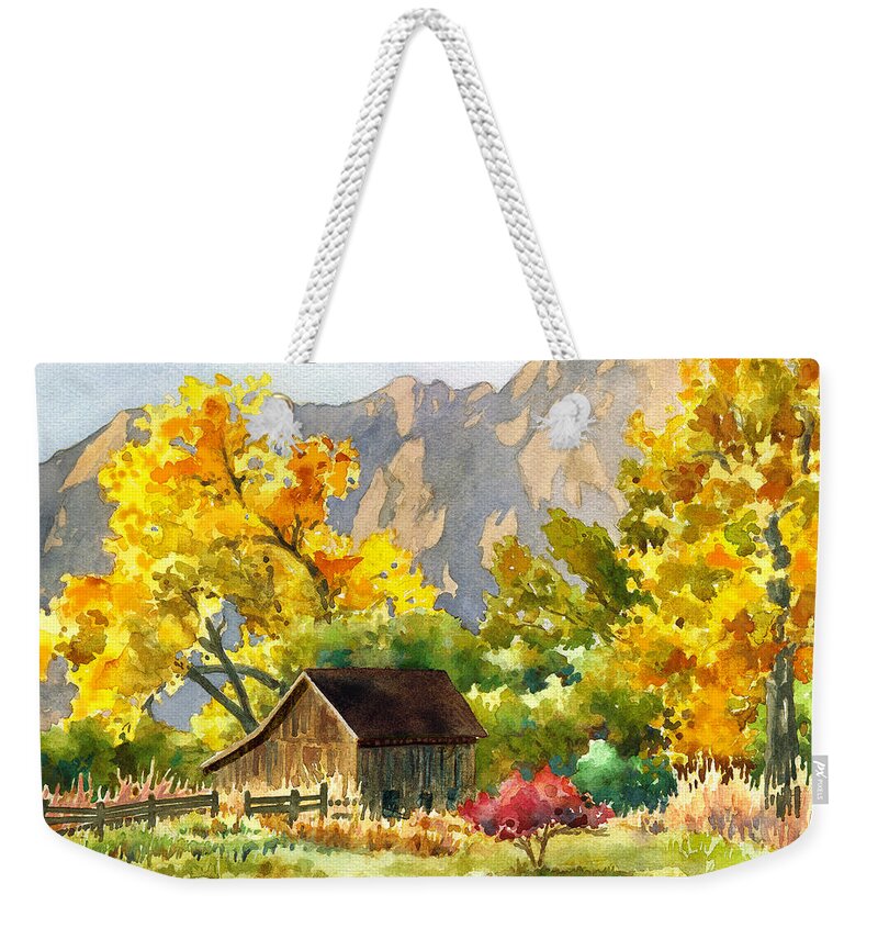 Barn Painting Weekender Tote Bag featuring the painting South Boulder Barn by Anne Gifford