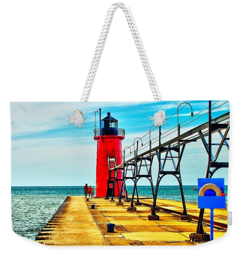 Lighthouse Weekender Tote Bag featuring the photograph South Haven Lighthouse by Nick Zelinsky Jr